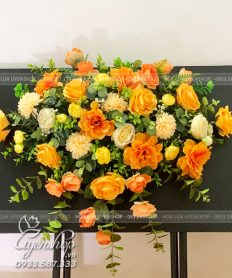 Hoa giả, Hoa lụa đẹp, LÃNG HOA BỤC PHÁT BIỂU TONE CAM