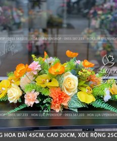 Hoa giả, Hoa lụa đẹp, LÃNG HOA BÀN HỌP TONE VÀNG