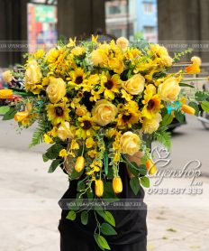 Hoa giả, Hoa lụa đẹp, LÃNG HOA LỤA BỤC PHÁT BIỂU TONE VÀNG