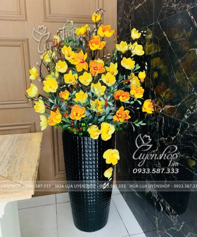 BÌNH MỘC LAN VÀNG ĐẠI SẢNH Hoa giả, Hoa lụa đẹp, BÌNH MỘC LAN VÀNG ĐẠI SẢNH