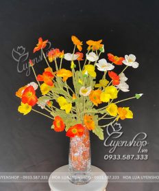 Hoa giả, Hoa lụa đẹp, LỌ HOA POPPY PHÒNG KHÁCH