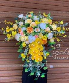 Hoa giả, Hoa lụa đẹp, LÃNG HOA BỤC PHÁT BIỂU TONE VÀNG