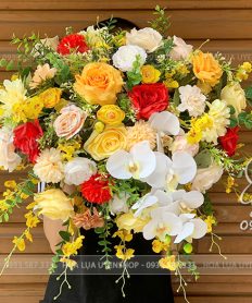 Hoa giả, Hoa lụa đẹp, LÃNG HOA BỤC PHÁT BIỂU TONE VÀNG