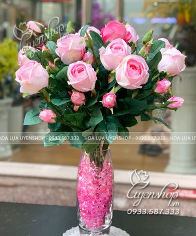 BÌNH HOA HỒNG TRỨNG CAO CẤP Hoa giả, Hoa lụa đẹp, BÌNH HOA HỒNG TRỨNG CAO CẤP