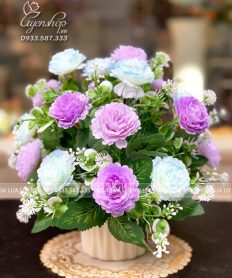 LỌ HOA CÚC TÍM NHỎ ĐỂ BÀN Hoa giả, Hoa lụa đẹp, LỌ HOA CÚC TÍM NHỎ ĐỂ BÀN