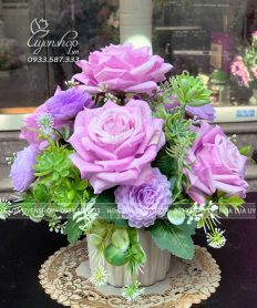 LỌ HOA HỒNG TÍM ĐỂ BÀN Hoa giả, Hoa lụa đẹp, LỌ HOA HỒNG TÍM ĐỂ BÀN