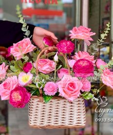 Hoa giả, Hoa lụa đẹp, GIỎ HOA HỒNG LỤA NHỎ