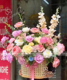 Hoa giả, Hoa lụa đẹp, GIỎ HOA LỤA QUÀ TẶNG