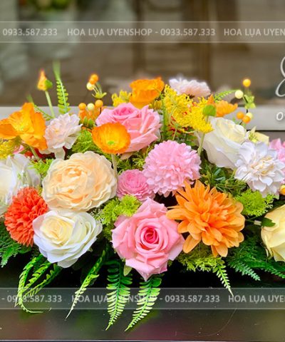 LÃNG HOA LỤA NHỎ ĐỂ BÀN HỌP Hoa giả, Hoa lụa đẹp, LÃNG HOA LỤA NHỎ ĐỂ BÀN HỌP