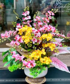 Hoa giả, Hoa lụa đẹp, CHẬU LAN TIỂU HỒ ĐIỆP PHỐI LŨA