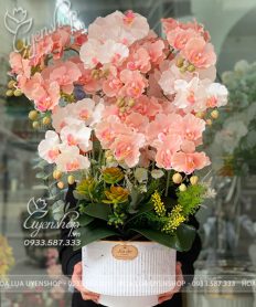 Hoa giả, Hoa lụa đẹp, CHẬU LAN HỒNG XOĂN CAO CẤP