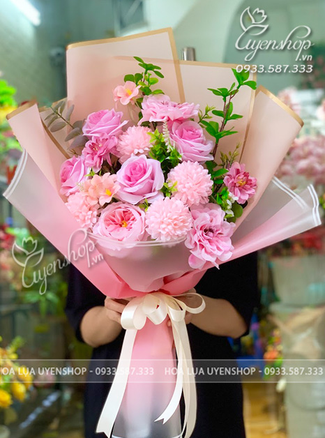 Zoom với BÓ HOA LỤA TONE HỒNG