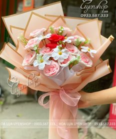 Hoa giả, Hoa lụa đẹp, BÓ HOA HỒNG SÁP