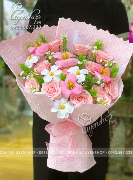 Zoom với BÓ HOA SÁP TONE HỒNG