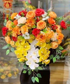 Hoa giả, Hoa lụa đẹp, LÃNG HOA BỤC PHÁT BIỂU TONE CAM