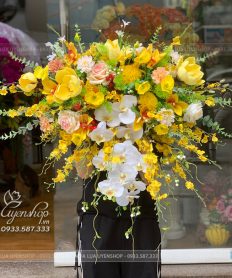 Hoa giả, Hoa lụa đẹp, LÃNG HOA BỤC PHÁT BIỂU TONE VÀNG