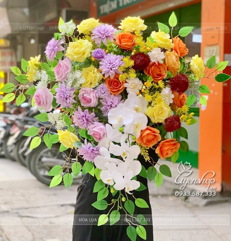 Zoom với LÃNG HOA LỤA NGHỆ THUẬT TRANG TRÍ BỤC PHÁT BIỂU