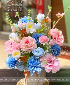 Hoa giả, Hoa lụa đẹp, BÌNH HOA ĐỂ BÀN XINH