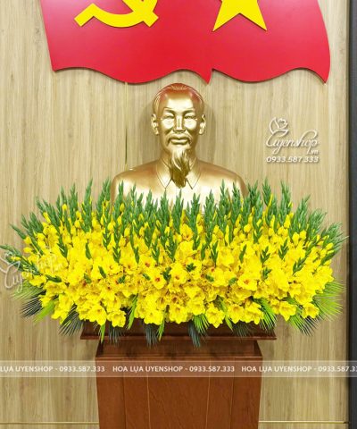 LÃNG HOA DƠN VÀNG TRANG TRÍ TƯỢNG BÁC Hoa giả, Hoa lụa đẹp, LÃNG HOA DƠN VÀNG TRANG TRÍ TƯỢNG BÁC
