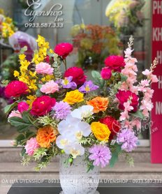 Hoa giả, Hoa lụa đẹp, BÌNH HOA MẪU ĐƠN NGŨ SẮC