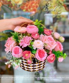 Hoa giả, Hoa lụa đẹp, GIỎ HOA LỤA TREO TƯỜNG