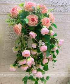 Hoa giả, Hoa lụa đẹp, GIỎ HOA LỤA TREO TƯỜNG