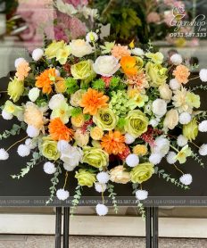 Hoa giả, Hoa lụa đẹp, LÃNG HOA BỤC PHÁT BIỂU TONE XANH CỐM