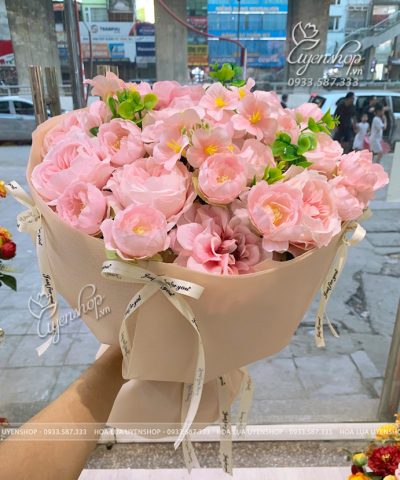 BÓ HOA LỤA TONE HỒNG PASTEL Hoa giả, Hoa lụa đẹp, BÓ HOA LỤA TONE HỒNG PASTEL