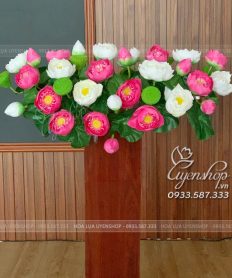 Hoa giả, Hoa lụa đẹp, LÃNG HOA SEN TRANG TRÍ BỤC PHÁT BIỂU