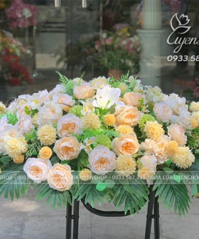 LÃNG HOA LỤA ĐỂ BÀN TRÒN Hoa giả, Hoa lụa đẹp, LÃNG HOA LỤA ĐỂ BÀN TRÒN