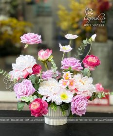 Hoa giả, Hoa lụa đẹp, LỌ MẪU ĐƠN NHỎ ĐỂ BÀN