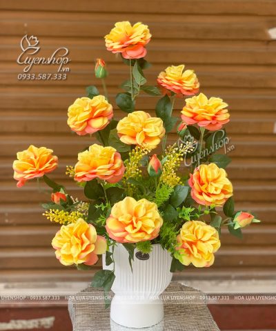 BÌNH HOA HỒNG PHÁP ĐỂ BÀN Hoa giả, Hoa lụa đẹp, BÌNH HOA HỒNG PHÁP ĐỂ BÀN