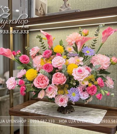 THUYỀN HOA LỤA TRANG TRÍ ĐẠI SẢNH, PHÒNG KHÁCH Hoa giả, Hoa lụa đẹp, THUYỀN HOA LỤA TRANG TRÍ ĐẠI SẢNH, PHÒNG KHÁCH
