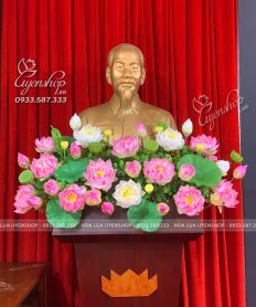 Hoa giả, Hoa lụa đẹp, HOA SEN TRANG TRÍ BỤC TƯỢNG BÁC