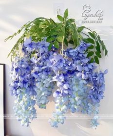 Hoa giả, Hoa lụa đẹp, GIỎ HOA TỬ ĐẰNG RỦ MÀU XANH