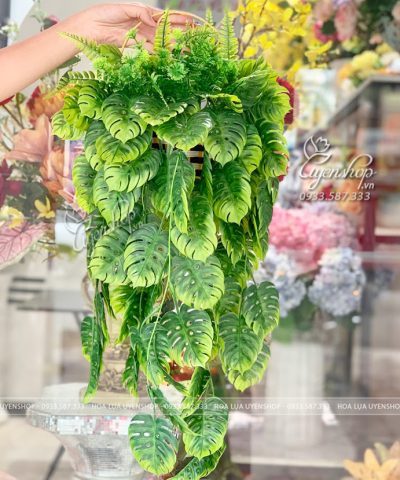 GIỎ LÁ CÂY TREO TƯỜNG Hoa giả, Hoa lụa đẹp, GIỎ LÁ CÂY TREO TƯỜNG
