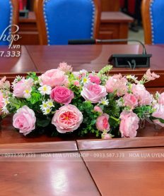 Hoa giả, Hoa lụa đẹp, LÃNG HOA BÀN HỌP TONE HỒNG