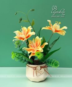 Hoa giả, Hoa lụa đẹp, LỌ HOA BÁCH HỢP NHỎ