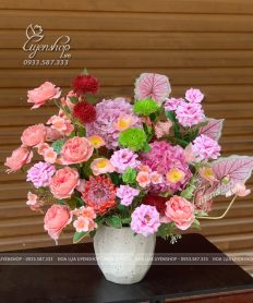 Hoa giả, Hoa lụa đẹp, BÌNH HOA TONE HỒNG PHÒNG KHÁCH