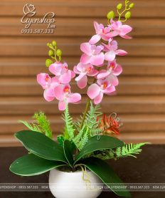Hoa giả, Hoa lụa đẹp, CHẬU LAN TIỂU HỒ ĐIỆP NHỎ ĐỂ BÀN