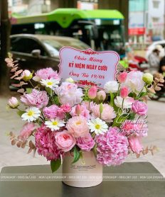 Hoa giả, Hoa lụa đẹp, BOX HOA LỤA TONE HỒNG