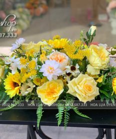 Hoa giả, Hoa lụa đẹp, LÃNG HOA LỤA ĐỂ BÀN TONE VÀNG