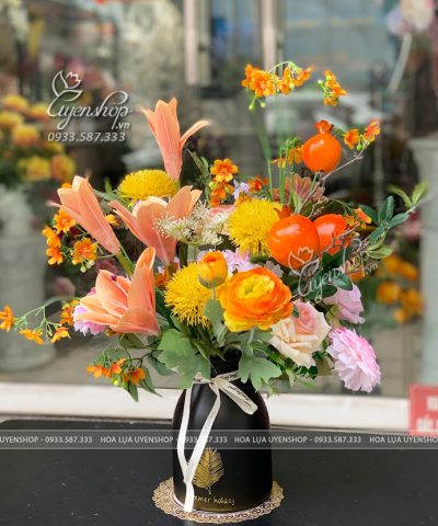 BÌNH HOA LỤA NHỎ ĐỂ BÀN Hoa giả, Hoa lụa đẹp, BÌNH HOA LỤA NHỎ ĐỂ BÀN