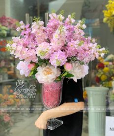 Hoa giả, Hoa lụa đẹp, LY HOA PHA LÊ CAO CẤP TRANG TRÍ SẢNH