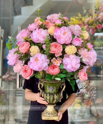LƯ HOA MẪU ĐƠN TONE HỒNG Hoa giả, Hoa lụa đẹp, LƯ HOA MẪU ĐƠN TONE HỒNG