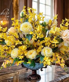 Hoa giả, Hoa lụa đẹp, THUYỀN HOA MAI MỸ MIX MẪU ĐƠN VÀNG