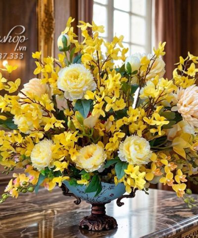 THUYỀN HOA MAI MỸ MIX MẪU ĐƠN VÀNG Hoa giả, Hoa lụa đẹp, THUYỀN HOA MAI MỸ MIX MẪU ĐƠN VÀNG