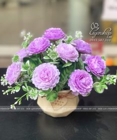 Hoa giả, Hoa lụa đẹp, LỌ HOA CÚC NHÍ TRANG TRÍ GÓC HỌC TẬP