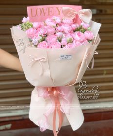 Hoa giả, Hoa lụa đẹp, BÓ HOA LỤA TRÀ NGỌC TONE HỒNG