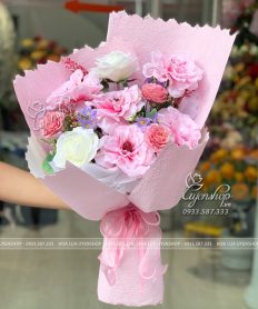 Hoa giả, Hoa lụa đẹp, BÓ HOA LỤA TONE HỒNG